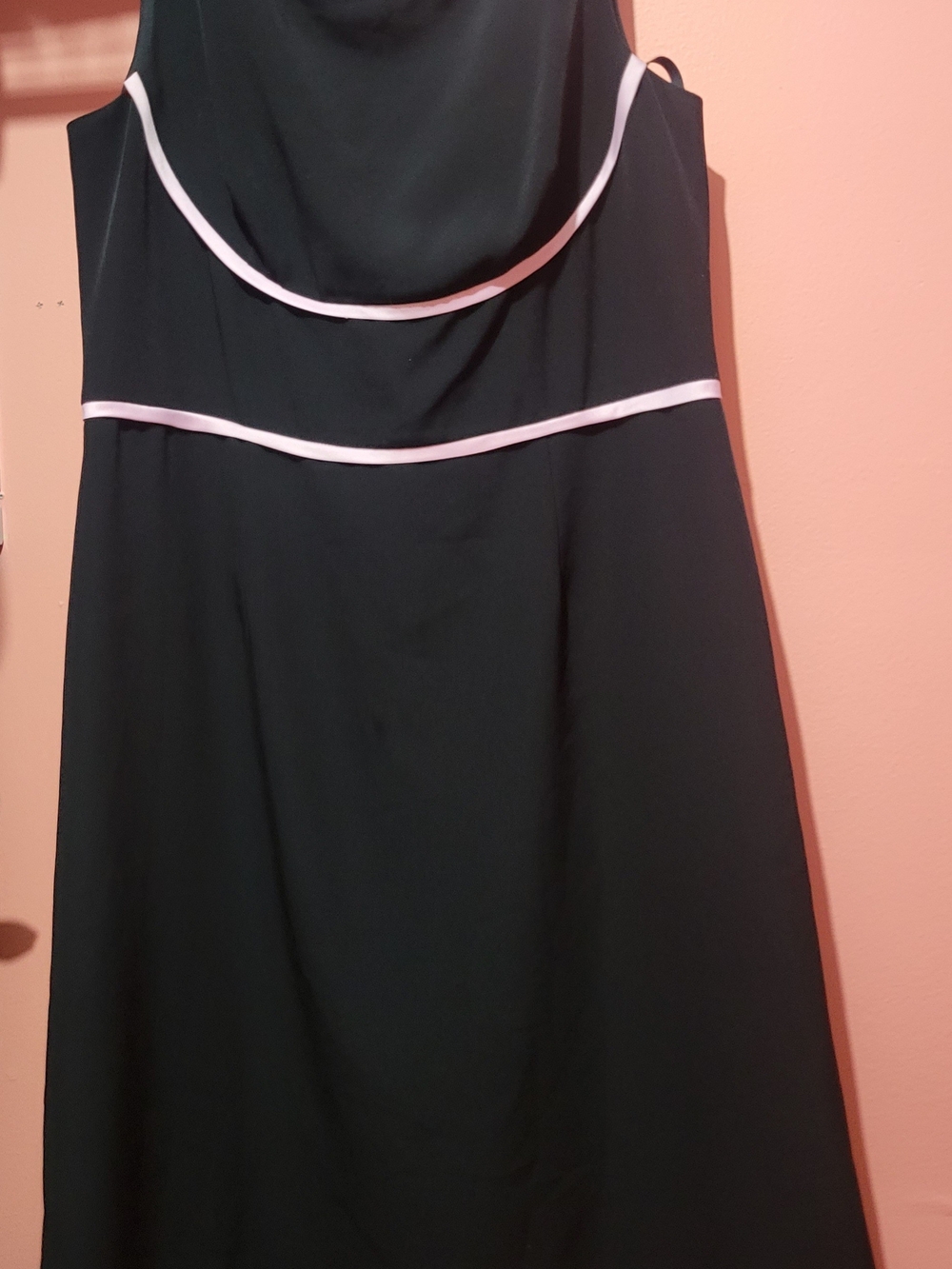 Strapless Black Dress with Pale Pink Trim - Women's Elegant A-Line